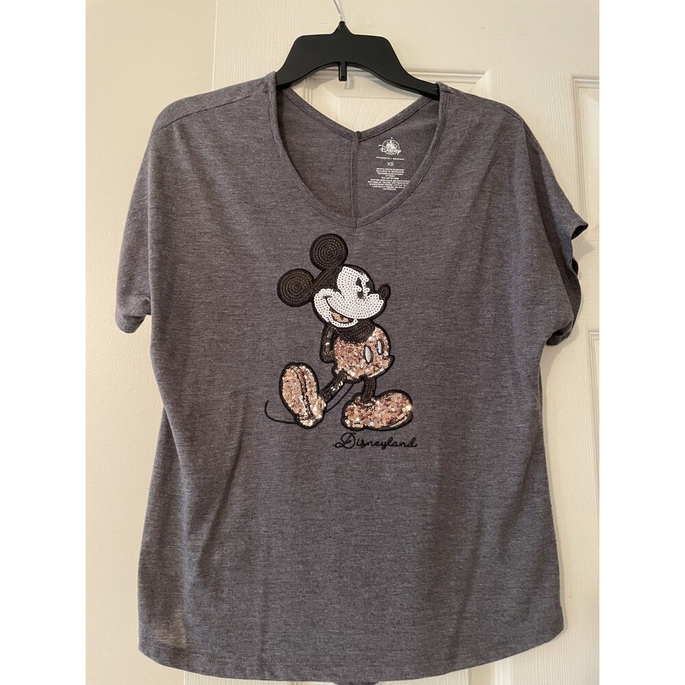 Disneyland Mickey Sequins V-neck Gray Shirt Women’s Small